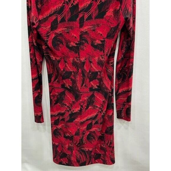 Norma Kamali Womens Dress Printed Faux Wrap Ruched Side Long Sleeve Red Size M - Picture 5 of 9